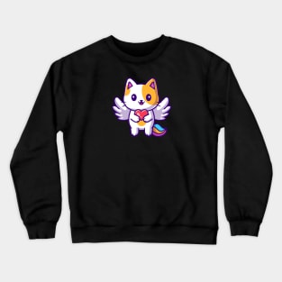 Cute Cat Unicorn Holding Heart Cartoon Crewneck Sweatshirt